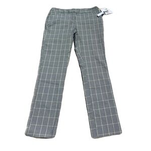 Amanda & Chelsea Plaid Slim Fit Trousers - Black/White/Lime Green Accent Size 10